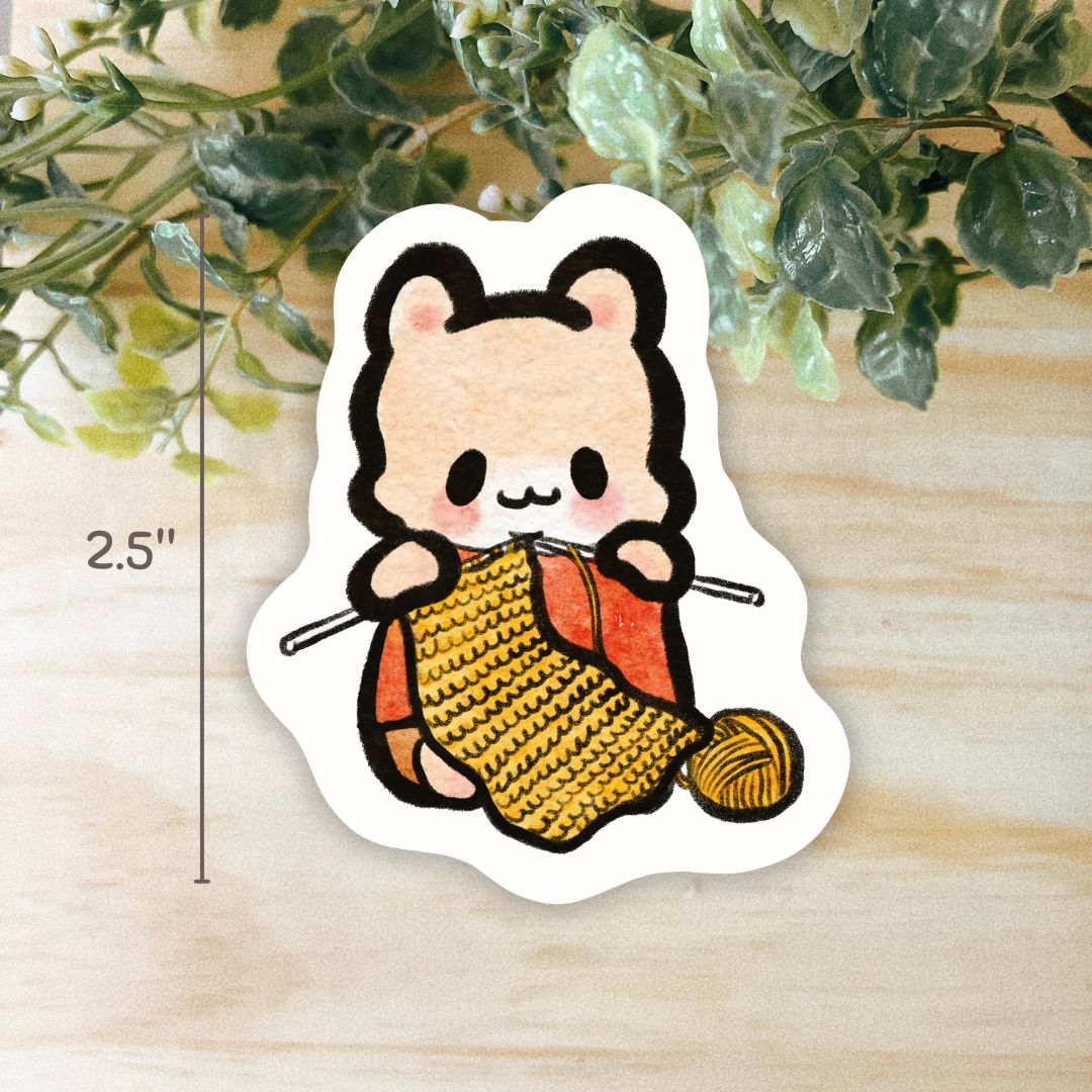 Knitting Hammy Sticker | Weatherproof & Dishwasher Safe