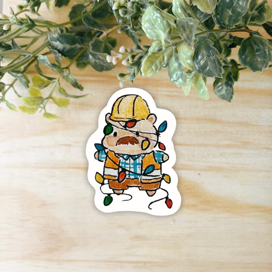 Christmas Construction Hammy Sticker | Dishwasher Safe