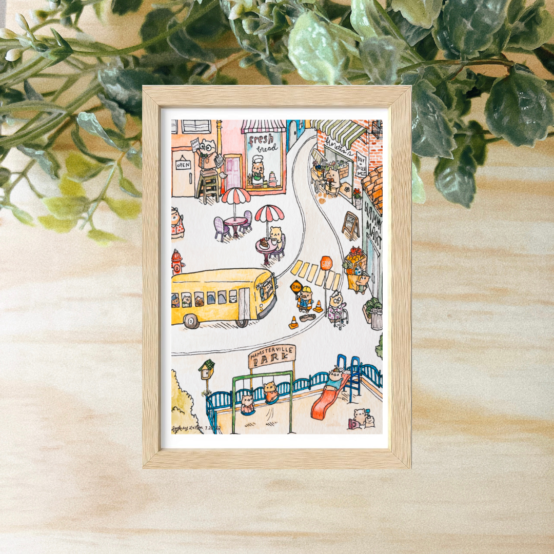 A Busy Day in Hamsterville Art Print 4x6"
