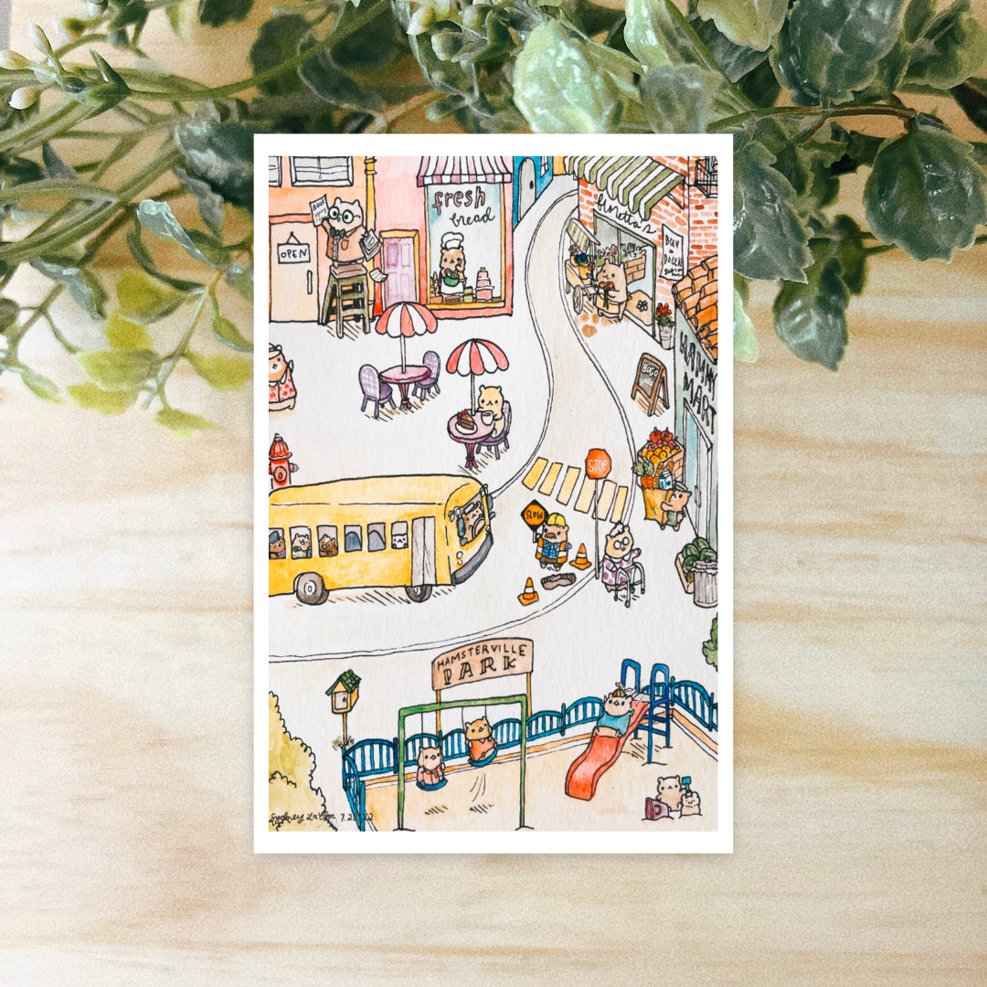 A Busy Day in Hamsterville Art Print 4x6"