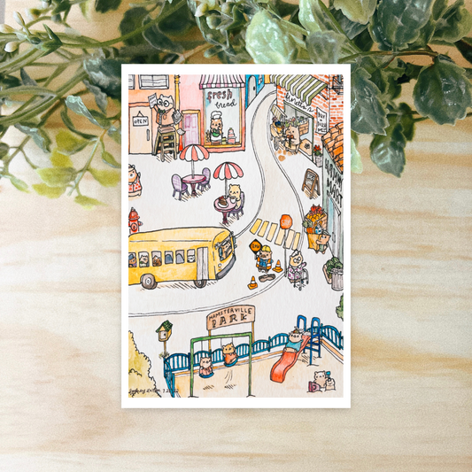 A Busy Day in Hamsterville Art Print 4x6"