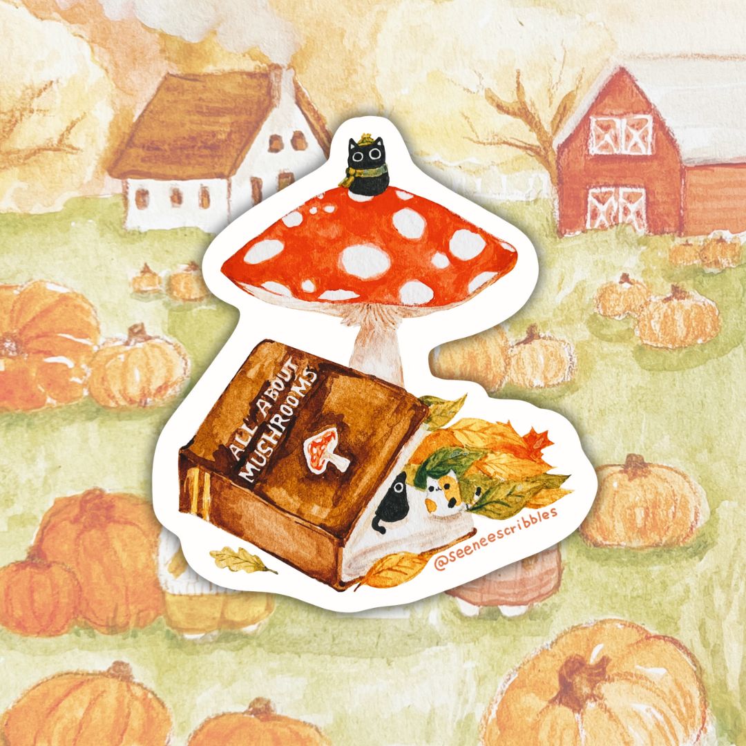 Mushroom Explorer Kittens Sticker | Dishwasher Safe