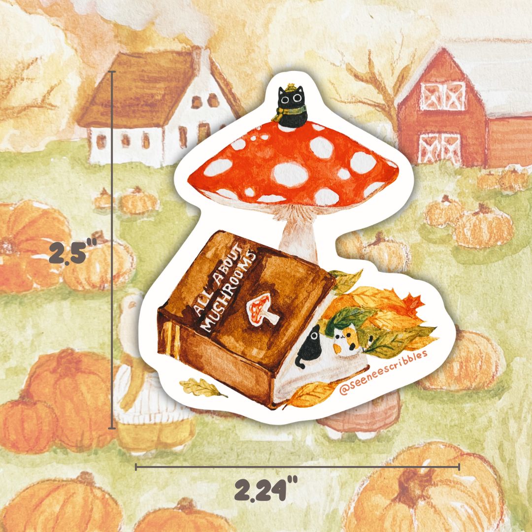 Mushroom Explorer Kittens Sticker | Dishwasher Safe