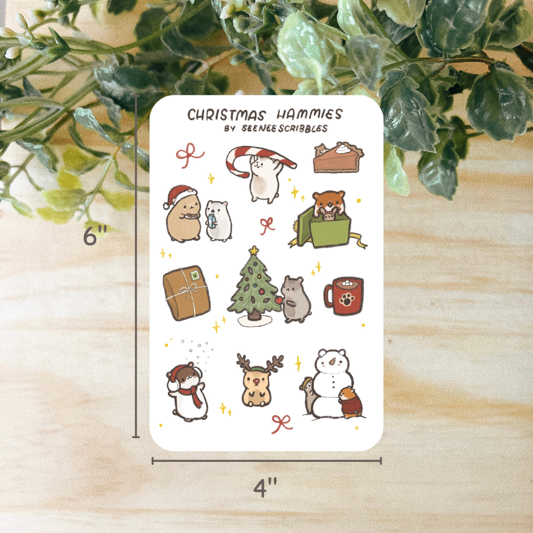 Christmas Hammies Sticker Sheet (4x6 inches)