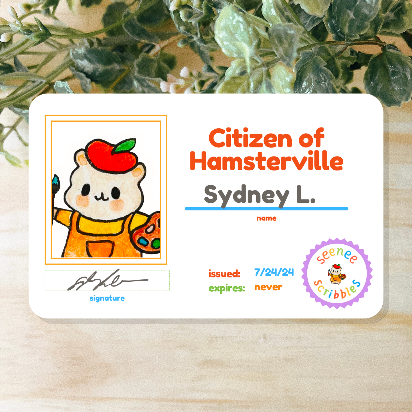 Official Citizen of Hamsterville ID Card