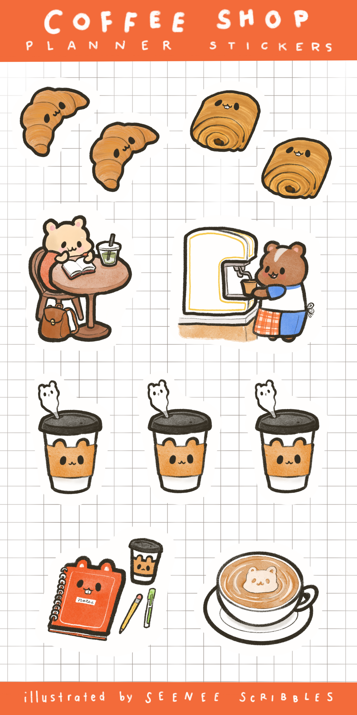 Coffee Shop Hammies Sticker Sheet