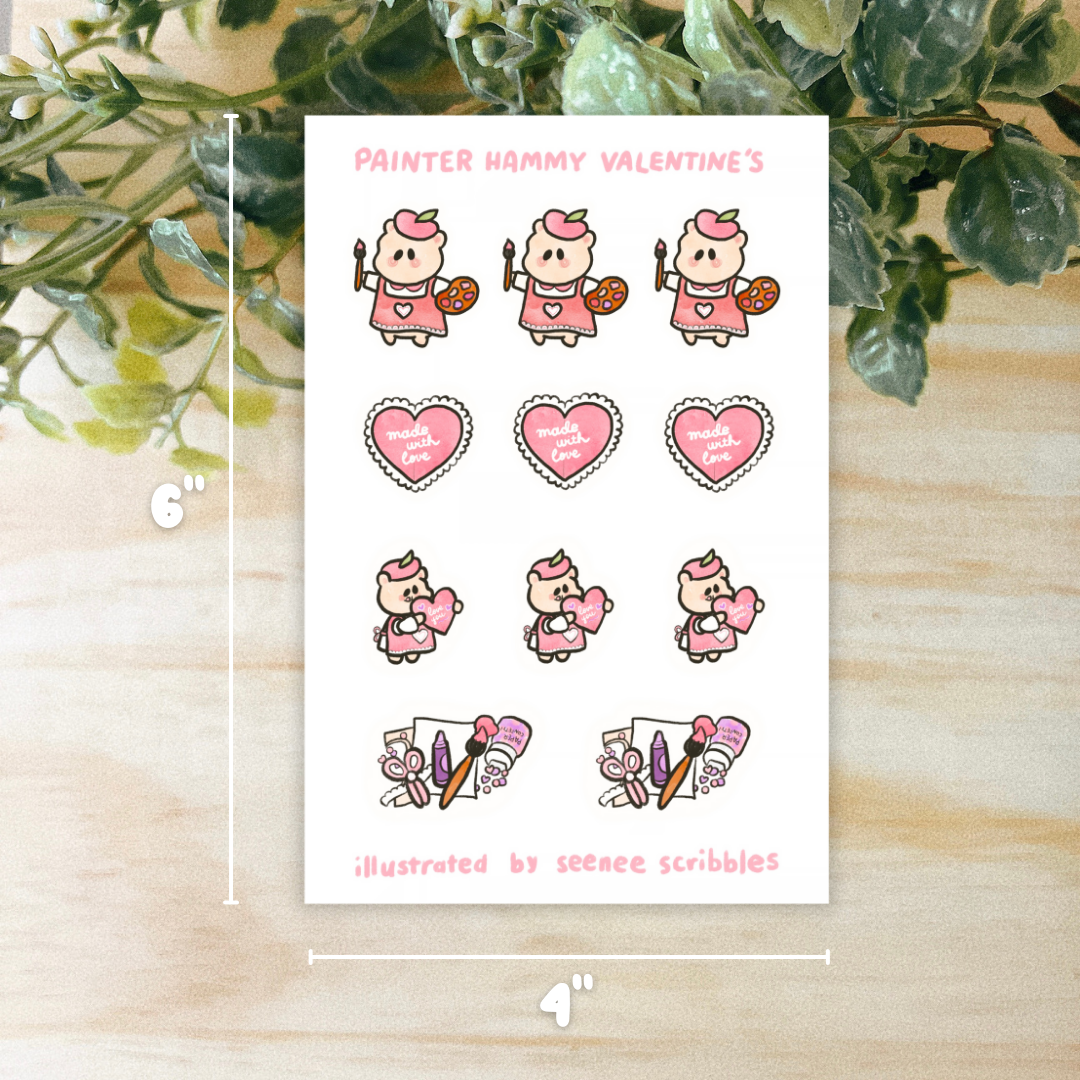 Painter Hammy Valentine's Day Sticker Sheet