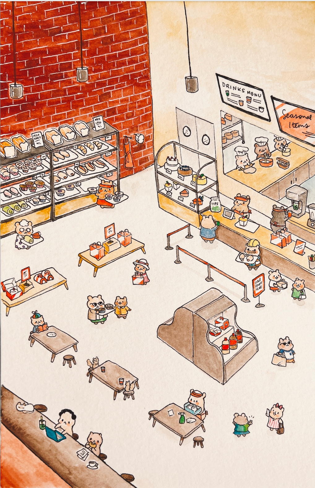A Busy Bakery in Hamsterville Art Print 4x6"