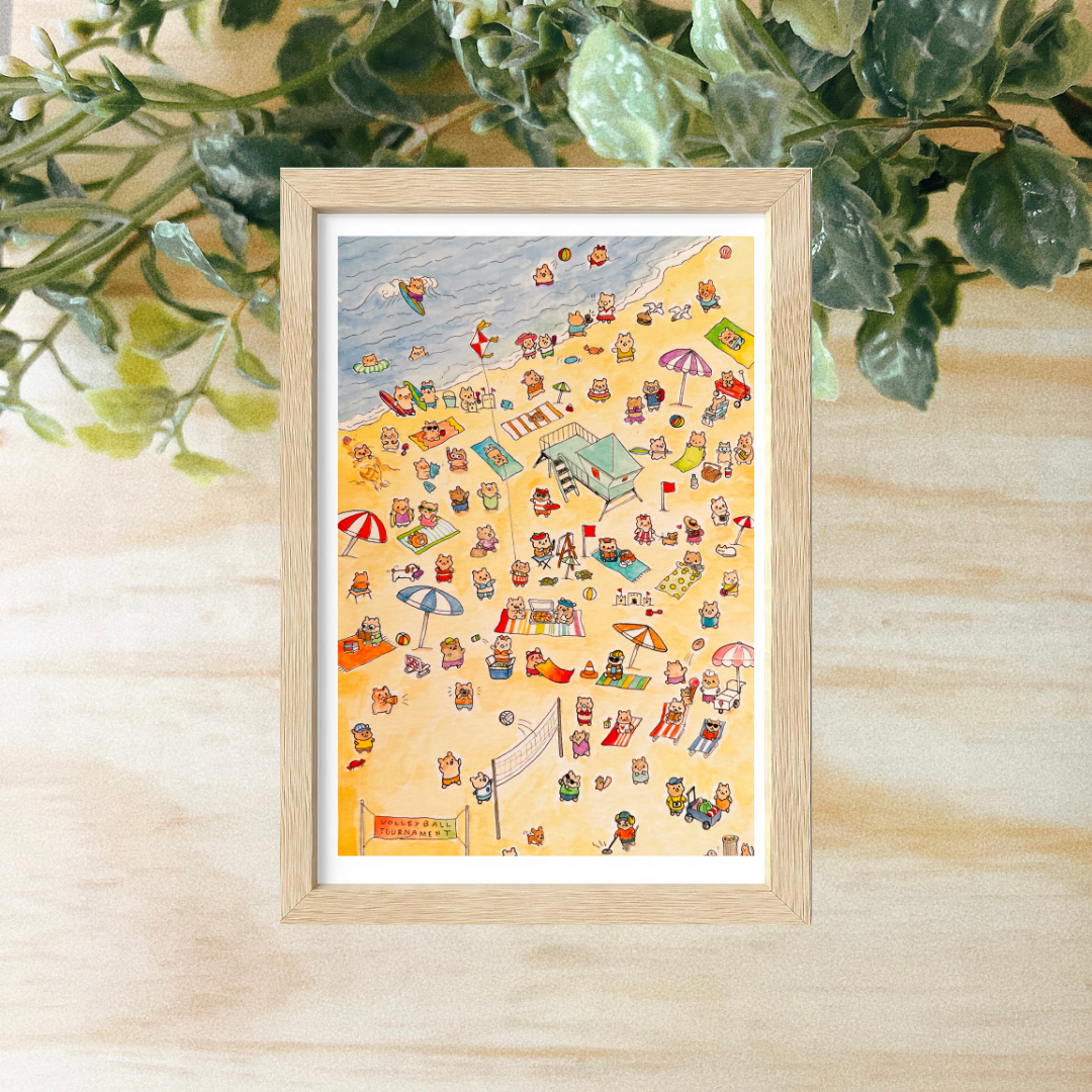 A Busy Beach in Hamsterville Art Print 4x6"