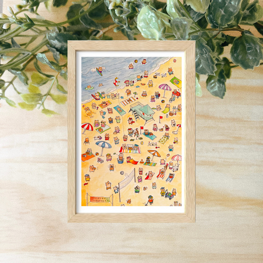 A Busy Beach in Hamsterville Art Print 4x6"
