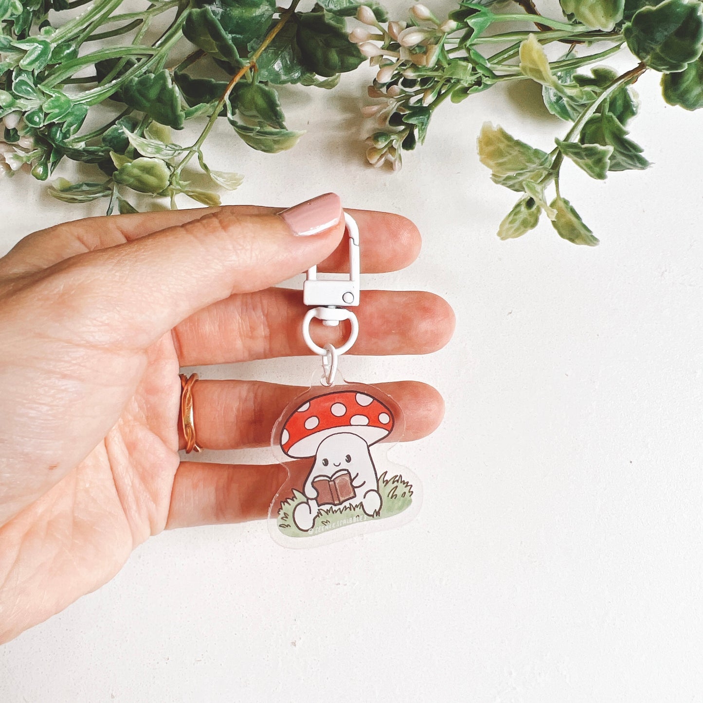 Reading Mushroom Acrylic Keychain