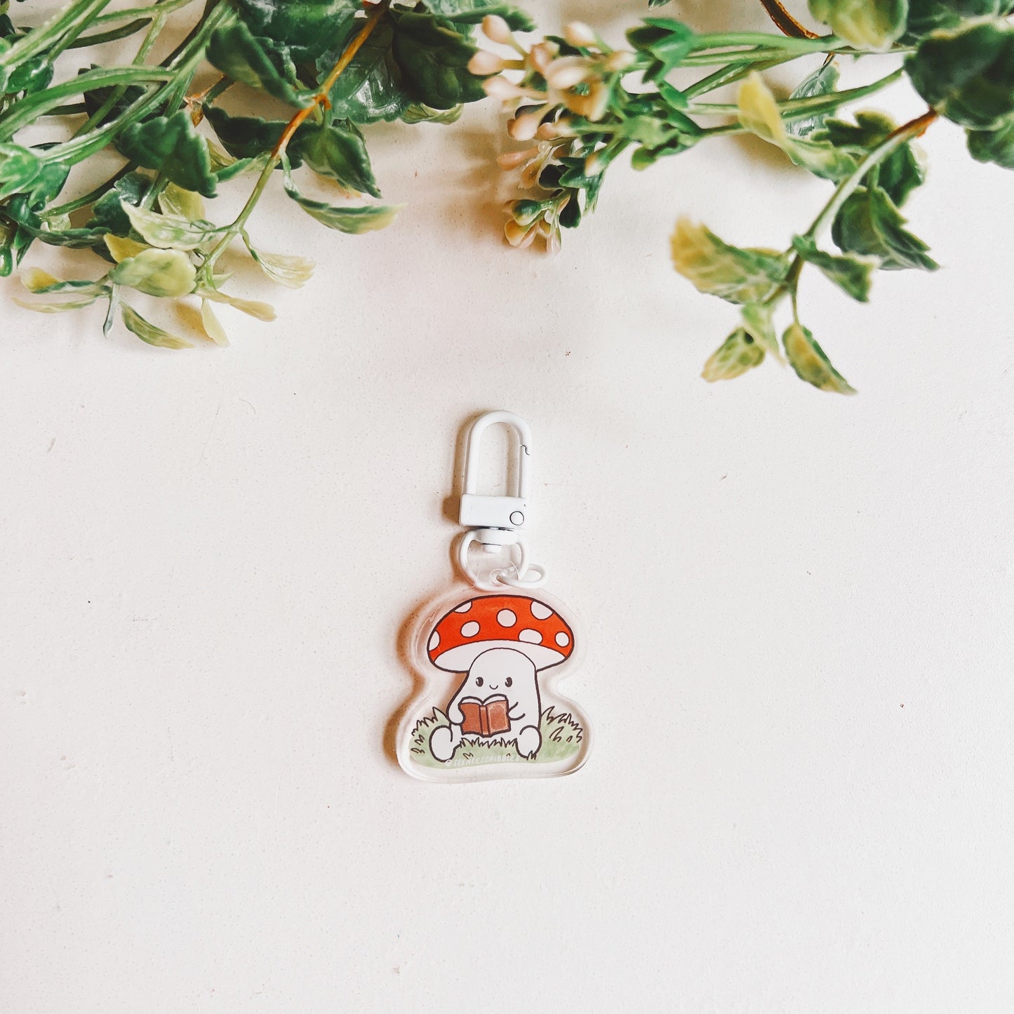 Reading Mushroom Acrylic Keychain