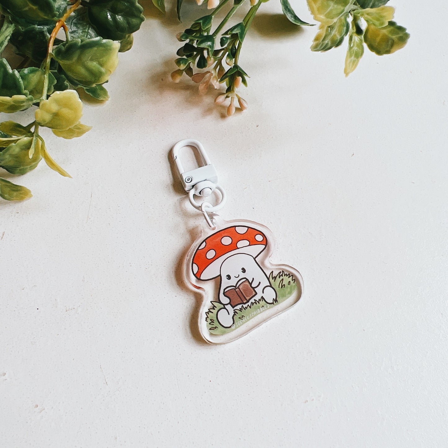 Reading Mushroom Acrylic Keychain
