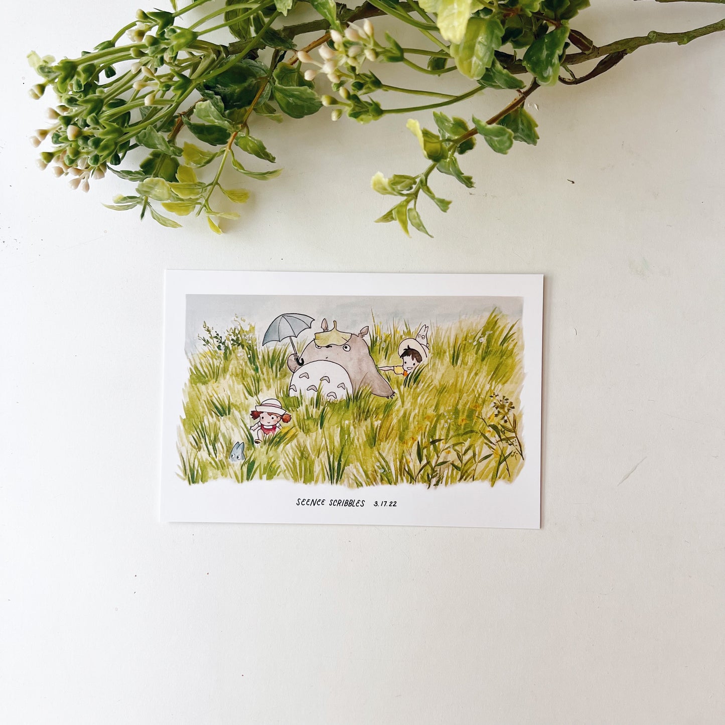 Totoro in the Fields Art Print 4x6"