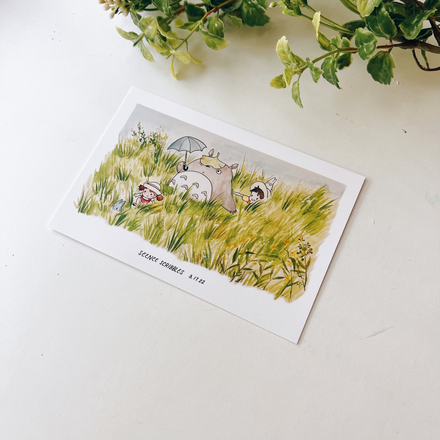 Totoro in the Fields Art Print 4x6"