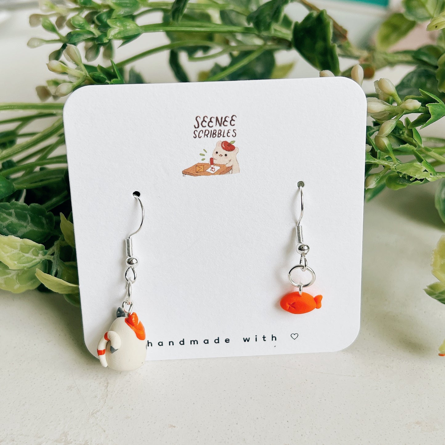 Handmade Goldfish Kitten Clay Earrings