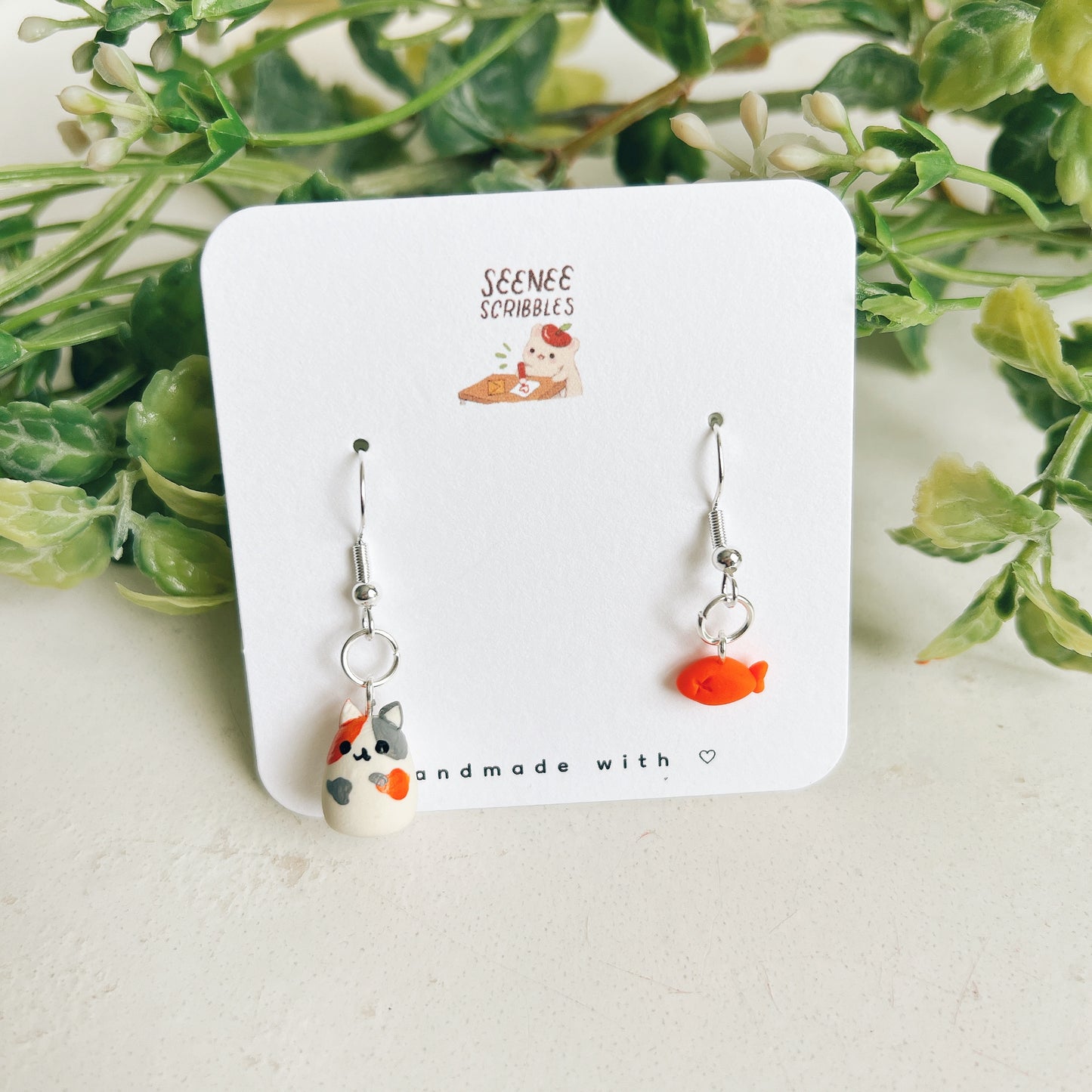 Handmade Goldfish Kitten Clay Earrings