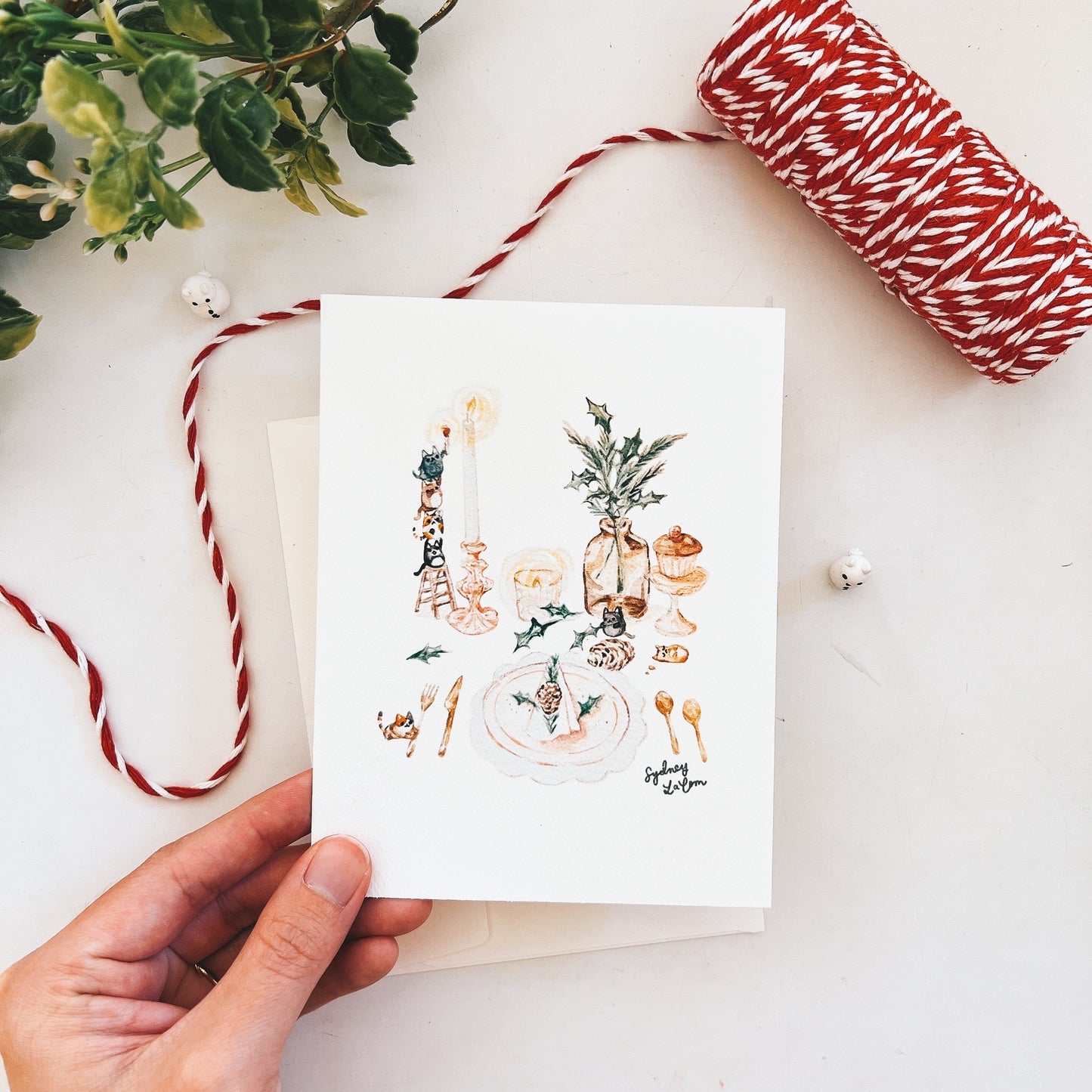 Christmas Feast Kittens Watercolor Greeting Card