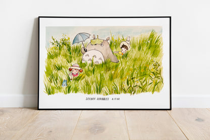 Totoro in the Fields Art Print 4x6"