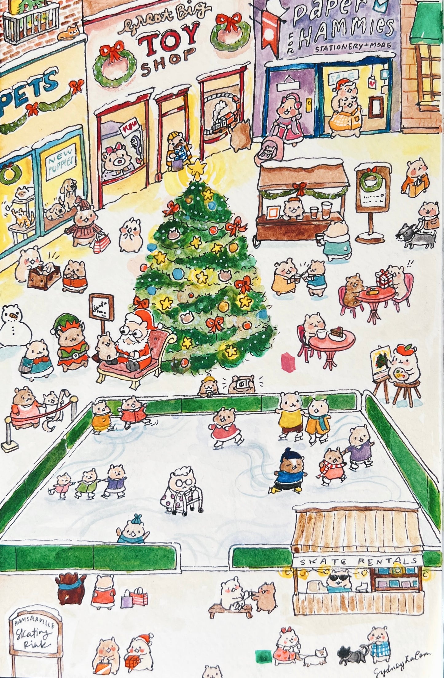A Busy Christmas in Hamsterville Print 4x6"