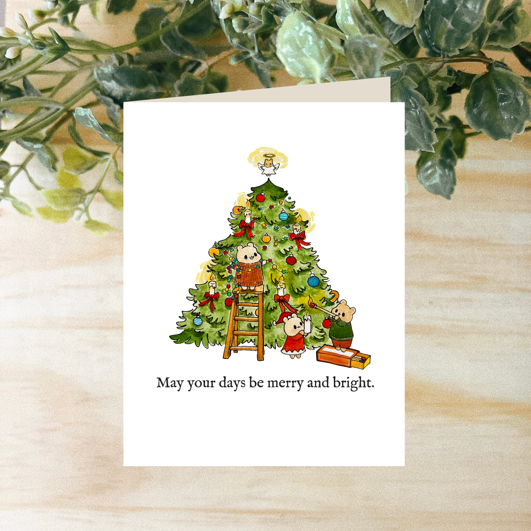 May Your Days Be Merry and Bright Christmas Tree Hammies Watercolor Greeting Card