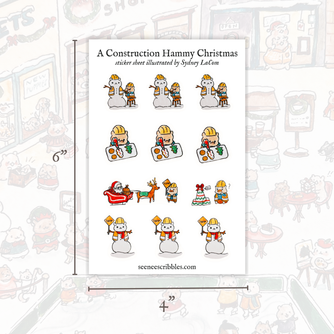 A Construction Hammy Christmas Sticker Sheet