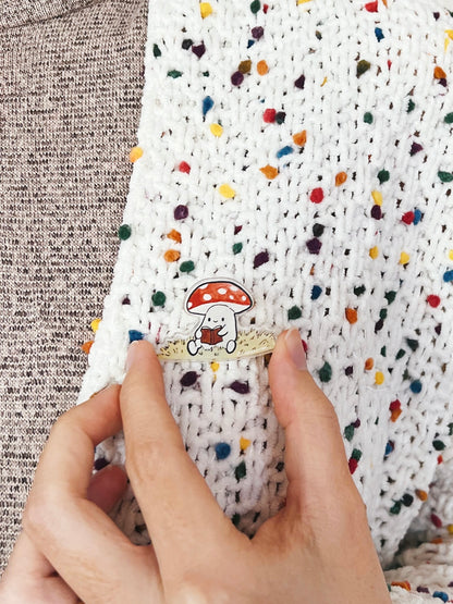 Reading Mushroom Acrylic Pin