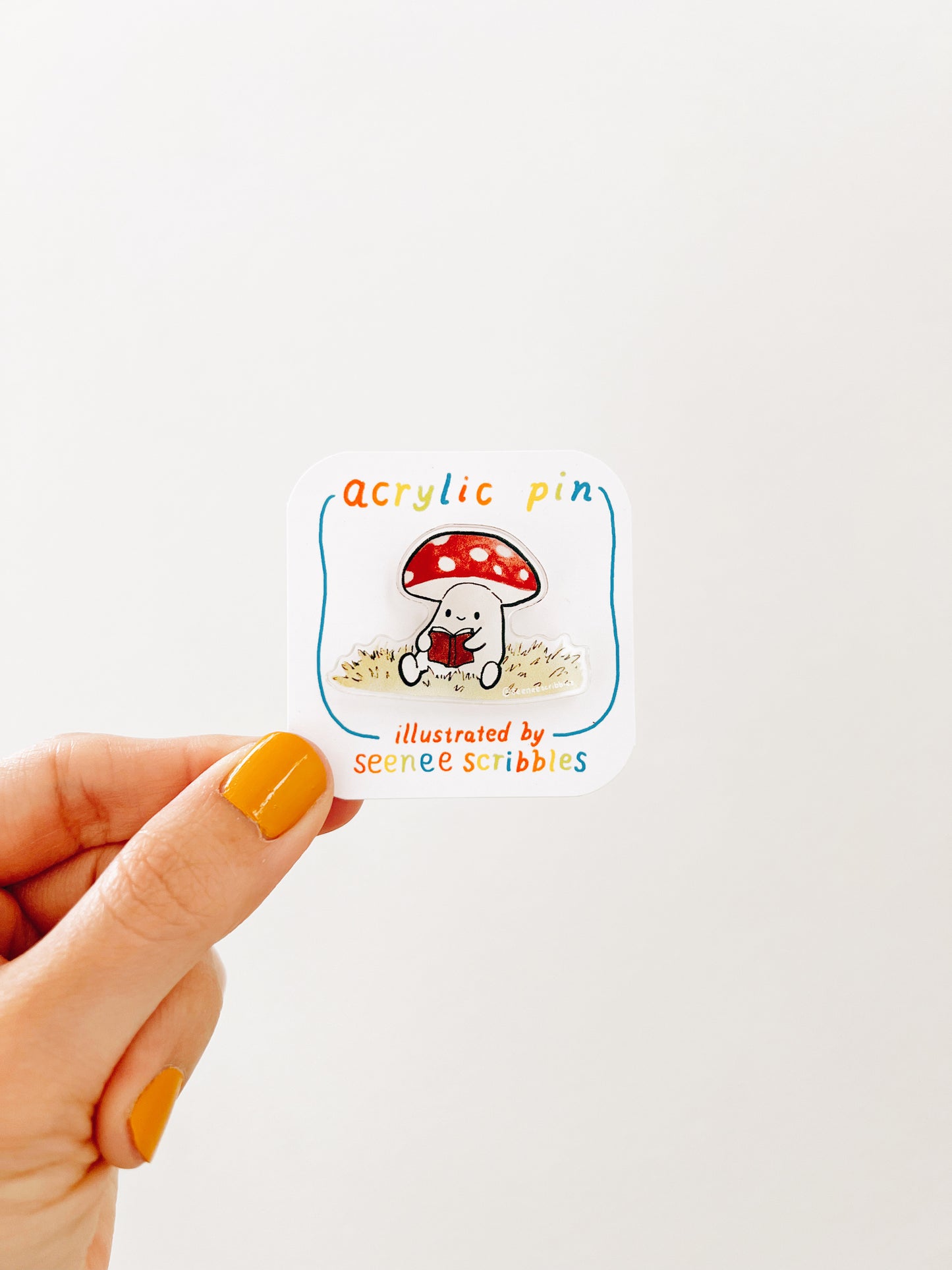 Reading Mushroom Acrylic Pin