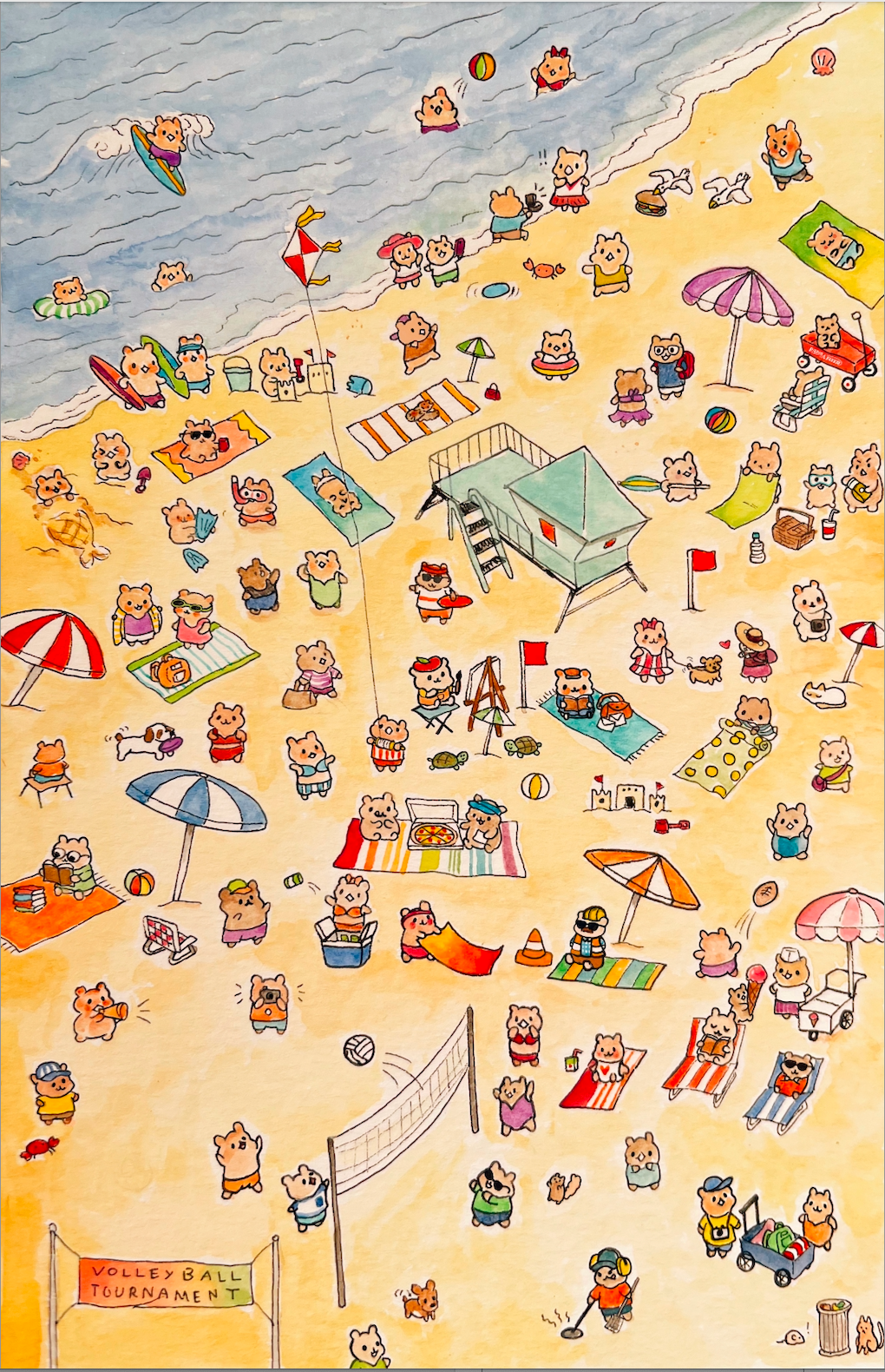 A Busy Beach in Hamsterville Art Print 4x6"
