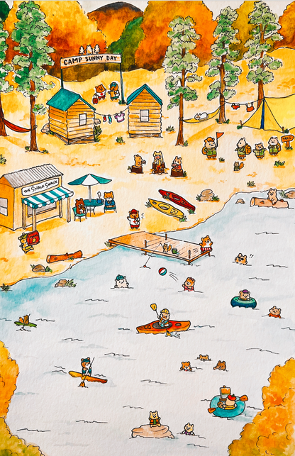 A Busy Campground in Hamsterville Art Print 4x6"