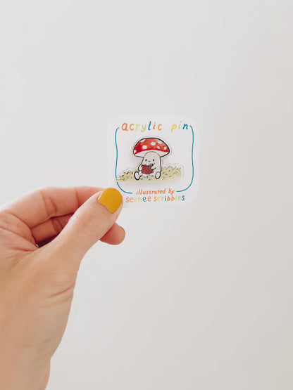 Reading Mushroom Acrylic Pin